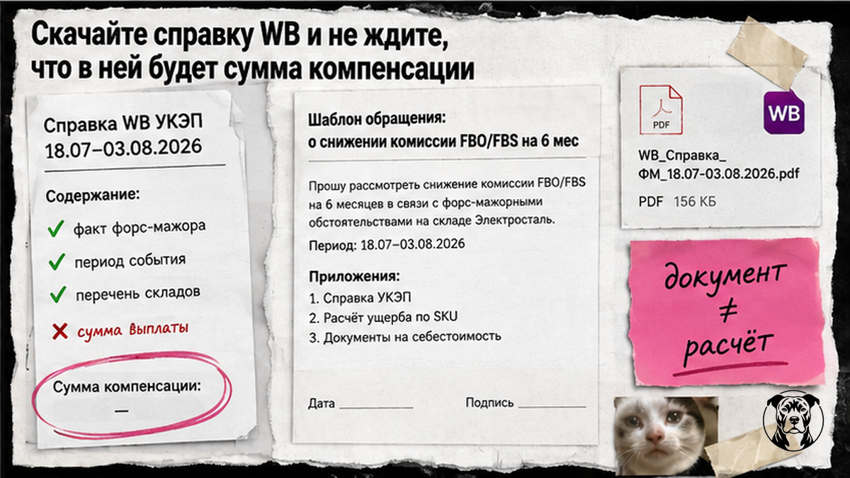 Чеклист: справка Wildberries подтверждает повреждение, но не содержит сумму компенсации