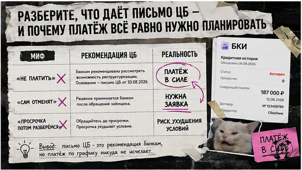 Сравнительная таблица: миф о письме ЦБ и реальный график платежей