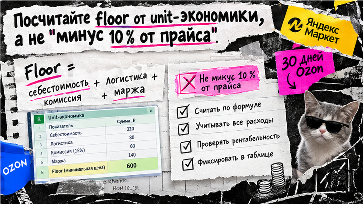 Чеклист расчёта floor от unit-экономики вместо слепого минус 10 % от прайса на маркетплейсе