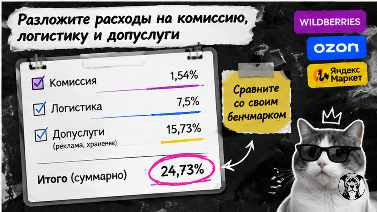 Чеклист / printable board: Разложите расходы на комиссию, логистику и допуслуги