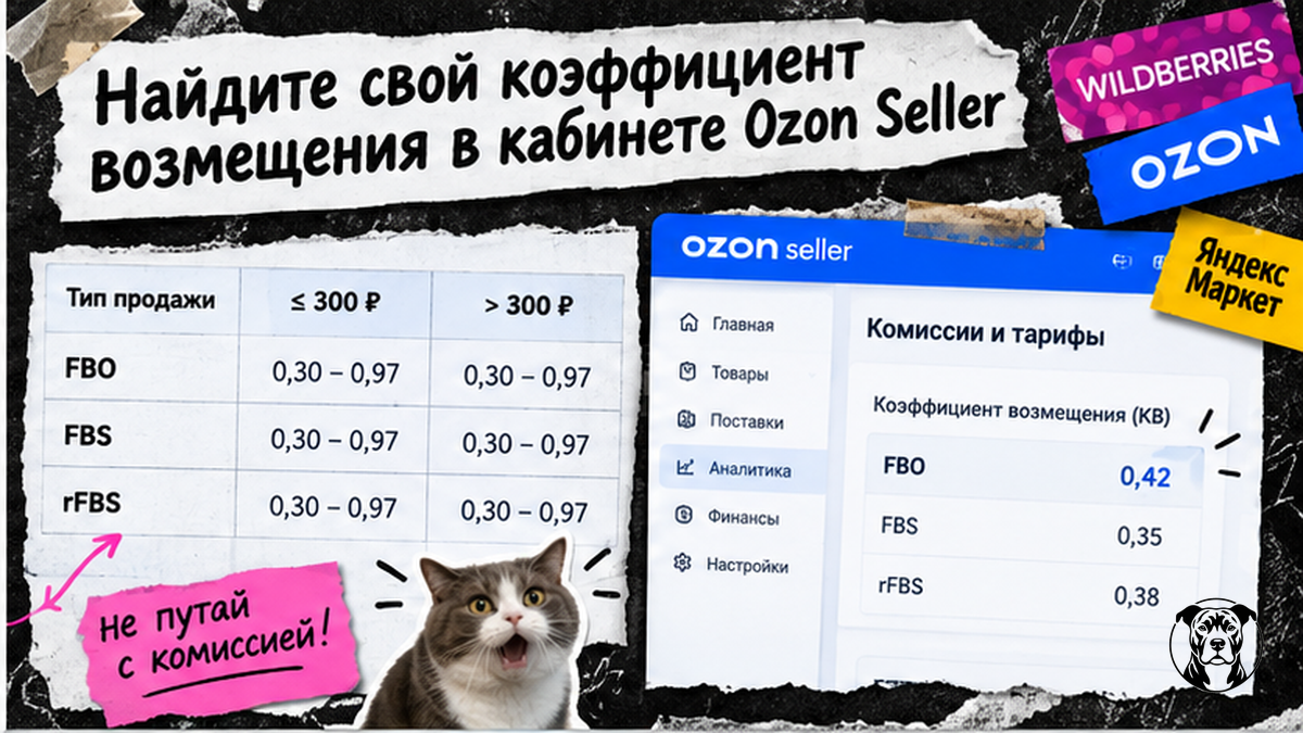 Таблица коэффициента возмещения Ozon по схемам FBO, FBS и rFBS в личном кабинете продавца