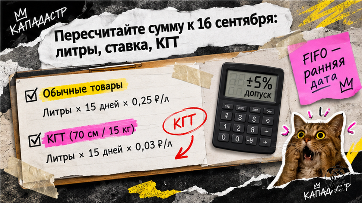 Чеклист ручного расчёта хранения FBY к 16 сентября: литры, ставка, КГТ